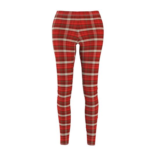 Women's Red Plaid Leggings | Cozy Tartan Print Pants | Stylish Activewear