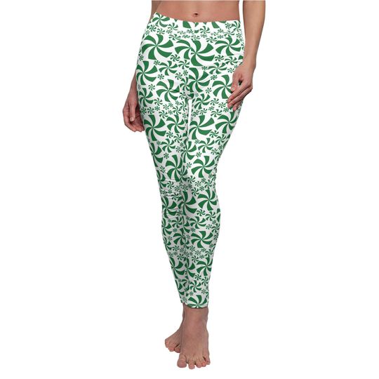 Green Peppermint Leggings for Women – Festive Christmas Outfit