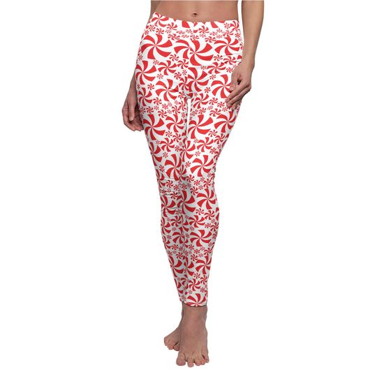 Red Peppermint Leggings for Women – Festive Christmas Outfit