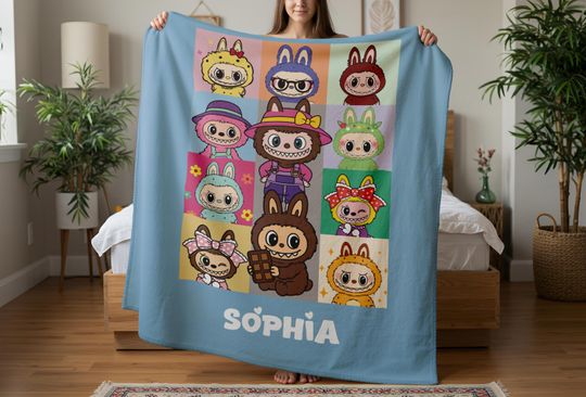 Custom Blanket With Cute Labubu Design, Fleece Blanket, Kid Blanket, Back To School Gift