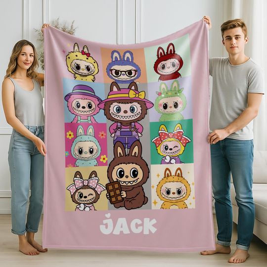 Custom Blanket With Cute Labubu Design, Fleece Blanket, Kid Blanket, Back To School Gift