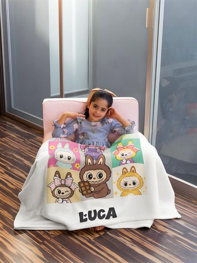 Custom Blanket With Cute Labubu Design, Fleece Blanket, Kid Blanket, Back To School Gift