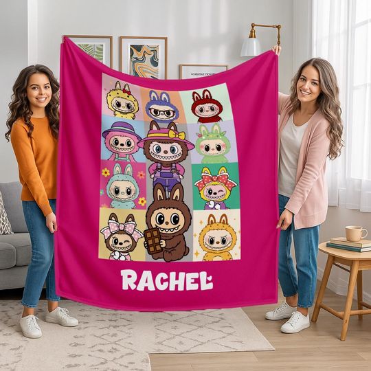 Custom Blanket With Cute Labubu Design, Fleece Blanket, Kid Blanket, Back To School Gift