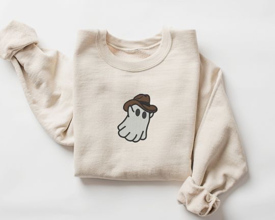Embroidered Western Ghost Sweatshirt | Western Ghost Embroidery Crewneck
