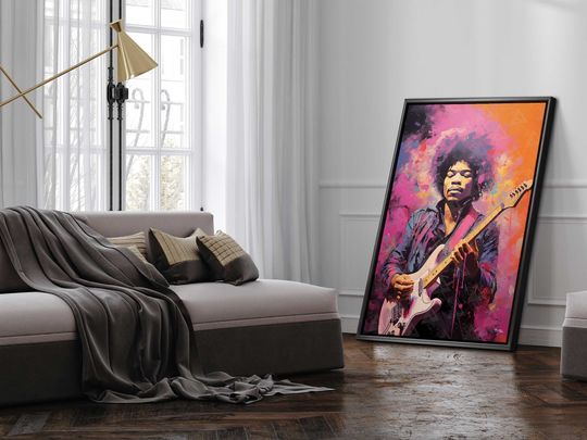 Jimi Hendrix Canvas Art - Guitarist Art Print, Vibrant Musician Wall Poster