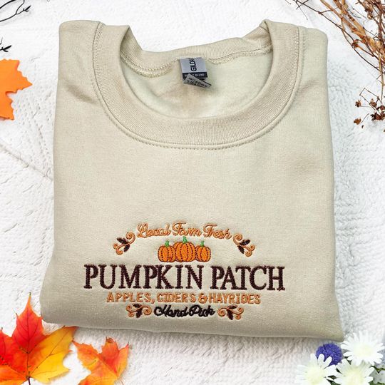 Fall Pumpkin Patch Embroidered Sweatshirt, Fall Crewneck