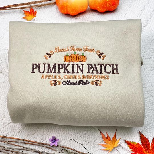 Fall Pumpkin Patch Embroidered Sweatshirt, Fall Crewneck