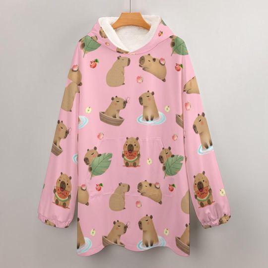 Kawaii Capybara Hoodie Blanket: Wearable Holiday Fall Blanket with Kangaroo Pocket