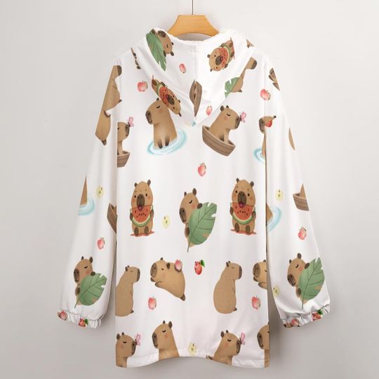 Kawaii Capybara Hoodie Blanket: Wearable Holiday Fall Blanket with Kangaroo Pocket