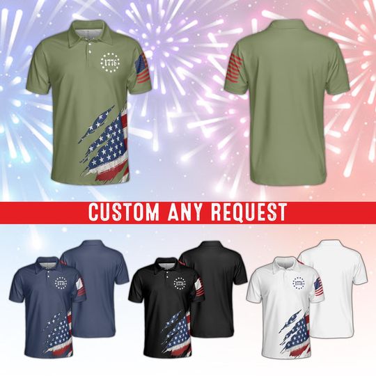 1776 USA Flag Polo Shirt - Patriotic Independence Day Polo for Men and Women