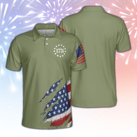 1776 USA Flag Polo Shirt - Patriotic Independence Day Polo for Men and Women