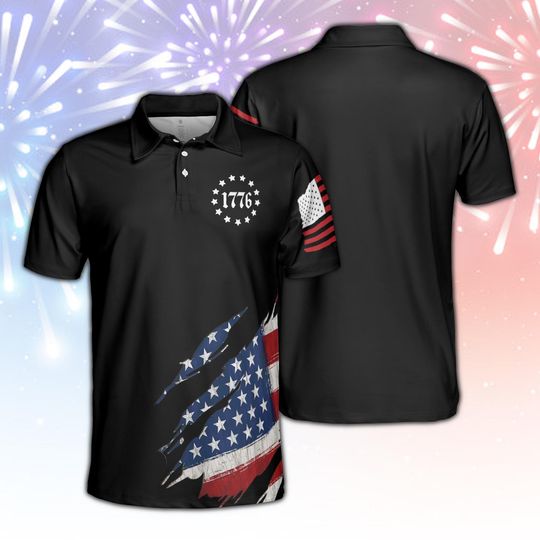 1776 USA Flag Polo Shirt - Patriotic Independence Day Polo for Men and Women