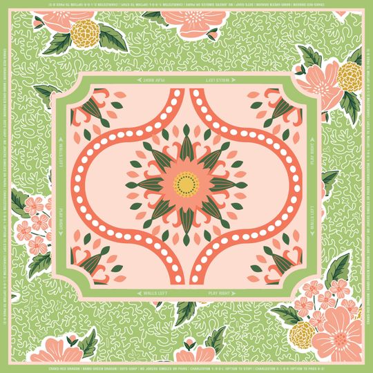 Mahjong Mat  Citrus Bloom | Green & Coral Floral Game Mat with Citrus-Inspired Design