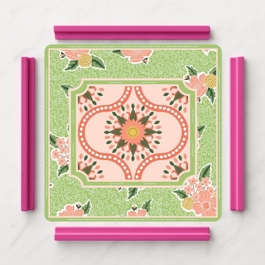 Mahjong Mat  Citrus Bloom | Green & Coral Floral Game Mat with Citrus-Inspired Design