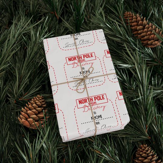 North Pole Shipping Label Wrapping Paper, Holiday Labels Pattern