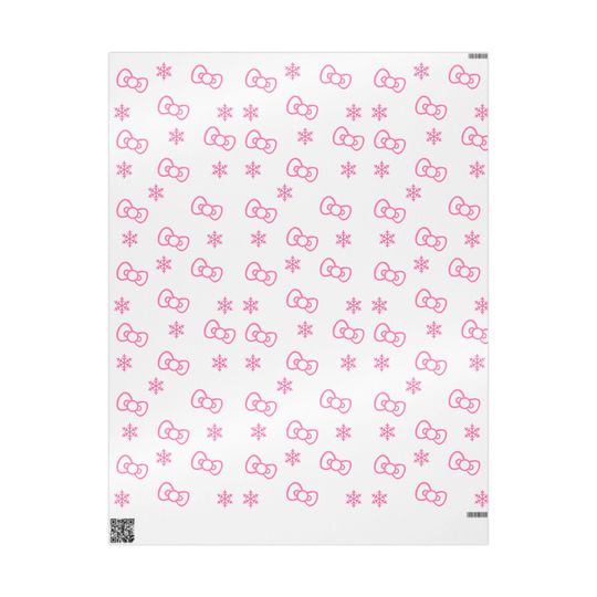 Hello Kitty Bow & Snowflakes Wrapping Paper | Holiday Floral Pattern