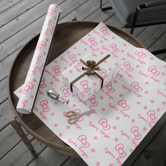 Pink Hello Kitty Bow & Snowflakes Wrapping Paper with Dancer Pattern