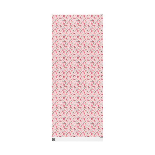 Pink Holiday Bows Wrapping Paper, Ribbon Pattern, Floral Sprigs