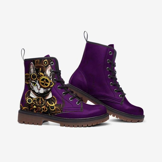 Steampunk Kitty Purple Leather Boots
