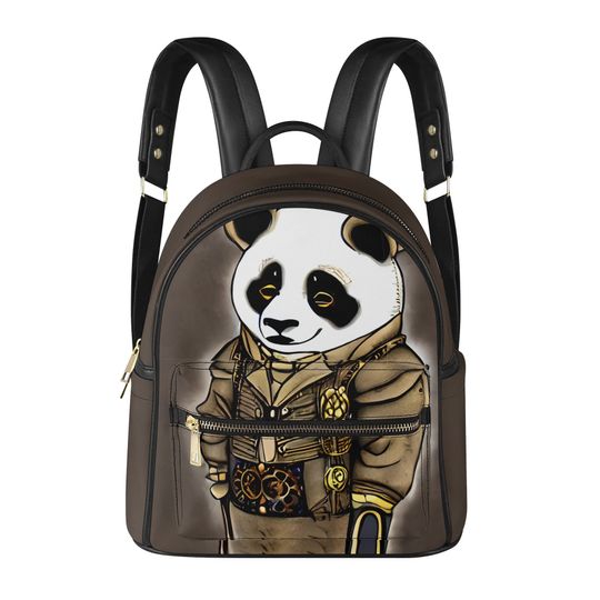 Steampunk Panda PU Mini Backpack