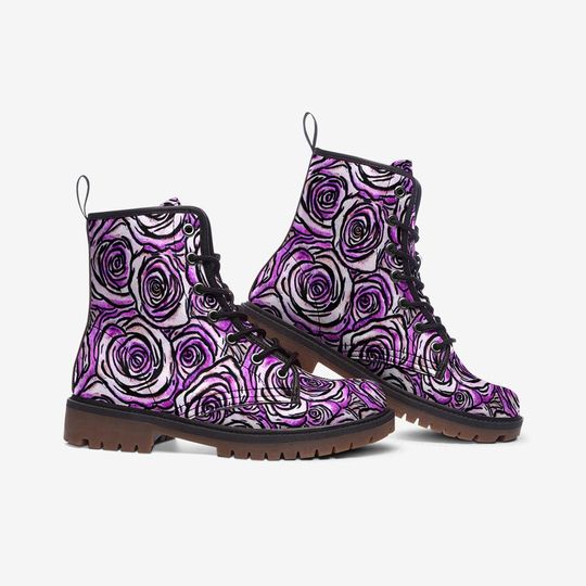 Purple Rose Leather Casual Boots