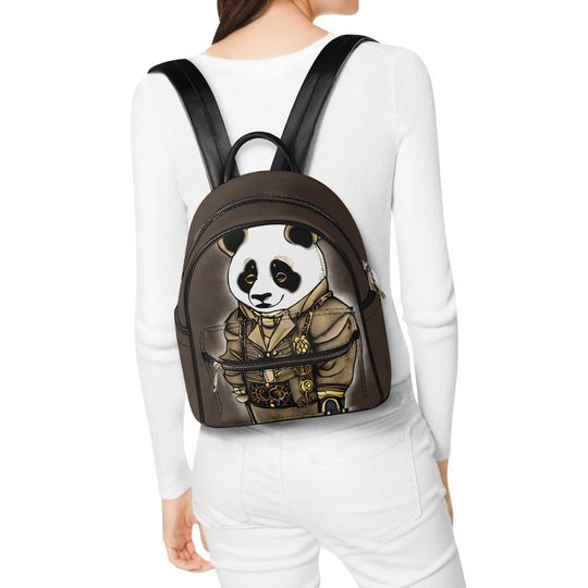 Steampunk Panda PU Mini Backpack