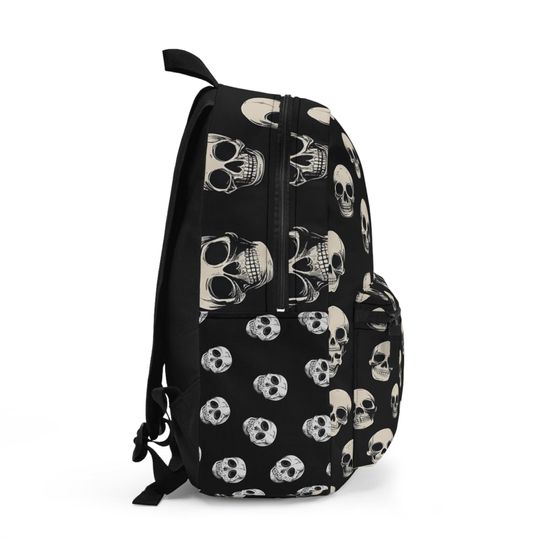 Skull Pattern Backpack, Gothic School Bag, Halloween Travel Backpack, Punk Rock Rucksack