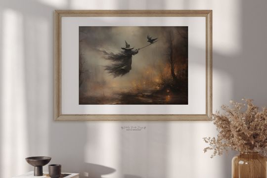 Witchy Decor Halloween Wall Art Printable Vintage Witch Halloween Rustic Halloween Decor