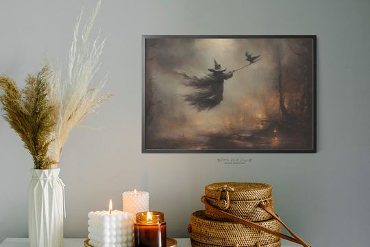 Witchy Decor Halloween Wall Art Printable Vintage Witch Halloween Rustic Halloween Decor