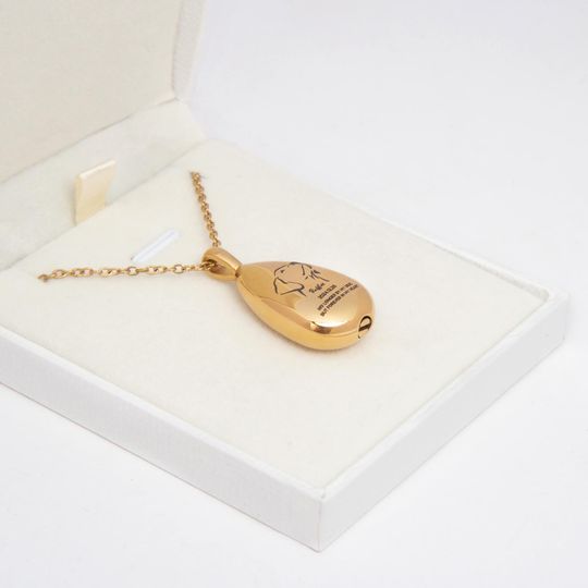 Teardrop Pet Urn Necklace with Paw Print Locket for Mothers Day