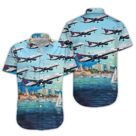 TM Airplane Hawaiian Shirt - Delta Air Lines Boeing 757 Hawaii Shirt
