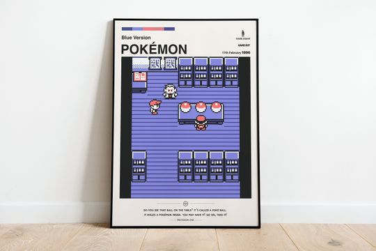 poket mons (1996) for Gameboy - Video Game Poster, Minimalist, Red Version, Blue Version