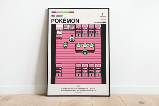 poket mons (1996) for Gameboy - Video Game Poster, Minimalist, Red Version, Blue Version
