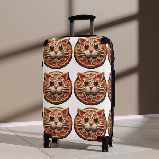 Cat Face Pizza Suitcase Luggage