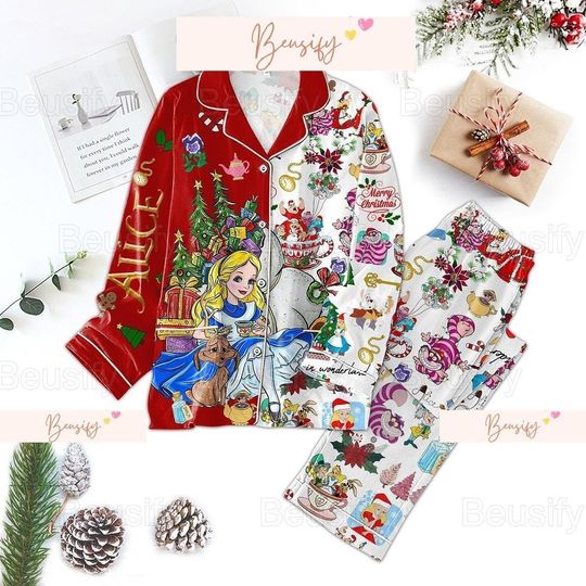 Christmas Alice In Wonderland Pajamas Set, Disney Alice Pajamas Pants, Cheshire Cat Pajamas