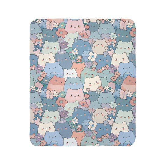 Kawaii Cat Sherpa Fleece Blanket