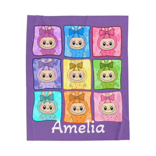 Personalized Labubu Fleece Blanket | Gift For Kid | Back To School Gift