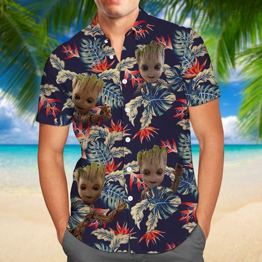 Groot Hawaiian Shirt, Groot Button Shirt, Groot Shirt, Groot Summer Shirt