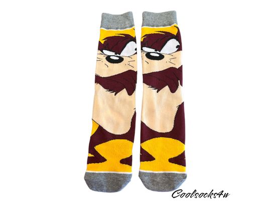 Tasmanian Devil Cartoon Character Crew Socks | Cotton, Fun, Cute |
