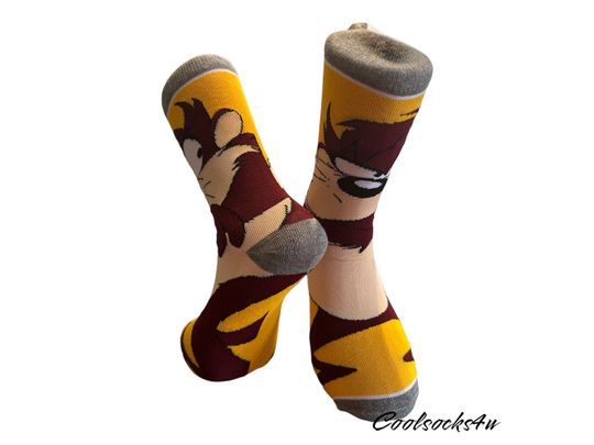 Tasmanian Devil Cartoon Character Crew Socks | Cotton, Fun, Cute |