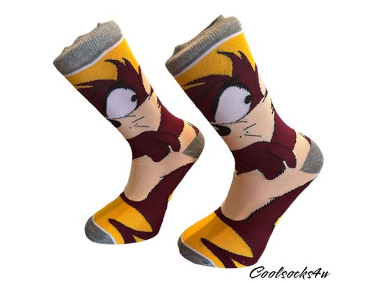 Tasmanian Devil Cartoon Character Crew Socks | Cotton, Fun, Cute |