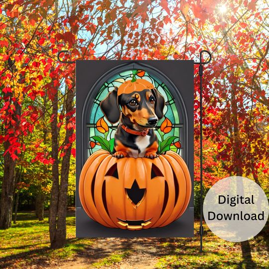 Dachshund Halloween Garden Flag Sublimation Design