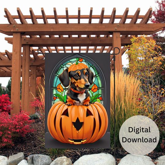 Dachshund Halloween Garden Flag Sublimation Design