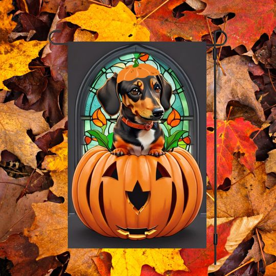Dachshund Halloween Garden Flag Sublimation Design