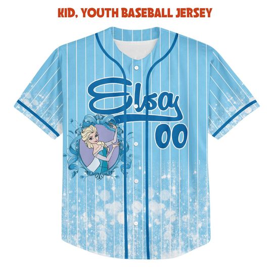 Custom Printed Glitter Conquette Elsa Baseball Jersey, Personalized Name&Number, Disneyland Family Shirt, Birthday Gift, Gift for her