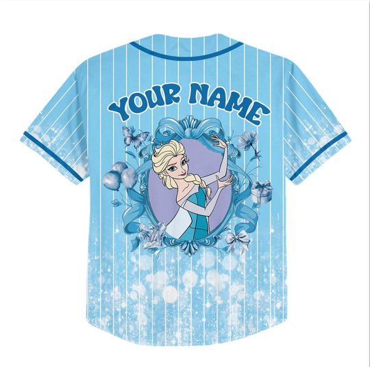 Custom Printed Glitter Conquette Elsa Baseball Jersey, Personalized Name&Number, Disneyland Family Shirt, Birthday Gift, Gift for her