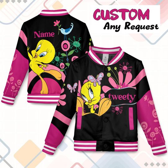 Custom Tweety Bird Varsity Jacket, Looney Tunes Baseball Jacket