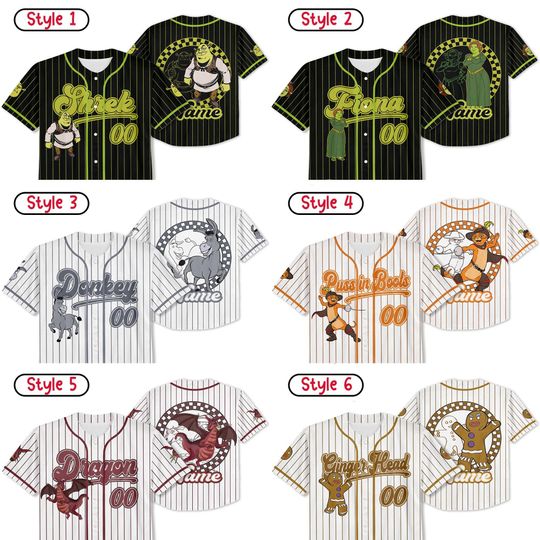 Personalized Shrek Baseball Jerseys, Custom Kid Adult Shrek Fiona Donkey Baseball Jersey, Gift for Shrek Fan, Shrek Birthday Family Shirts