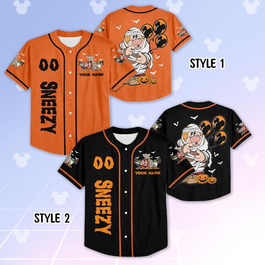 Snow White Seven Dwarfs Halloween Mickey Balloon Baseball Jersey, Disney Halloween Family Matching Jersey, Disneyland Spooky Season