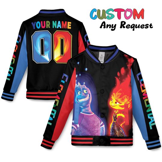 Custom Disney Pixar Elemental Varsity Jacket, Personalized Disney Baseball Jacket